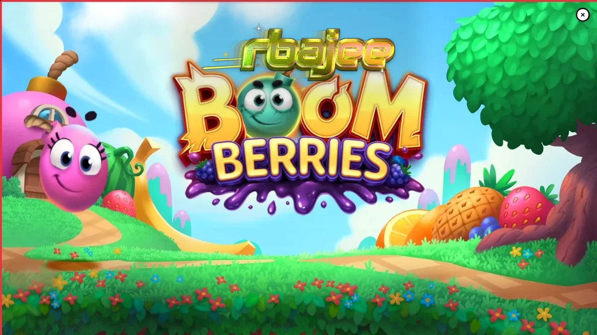 A vibrant and whimsical fairytale village scene from the Boomberries slot game.